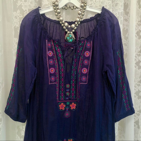 JOHNNY WAS * Indigo Embroidered Peasant/Boho Style Dress - Picture 2 of 9